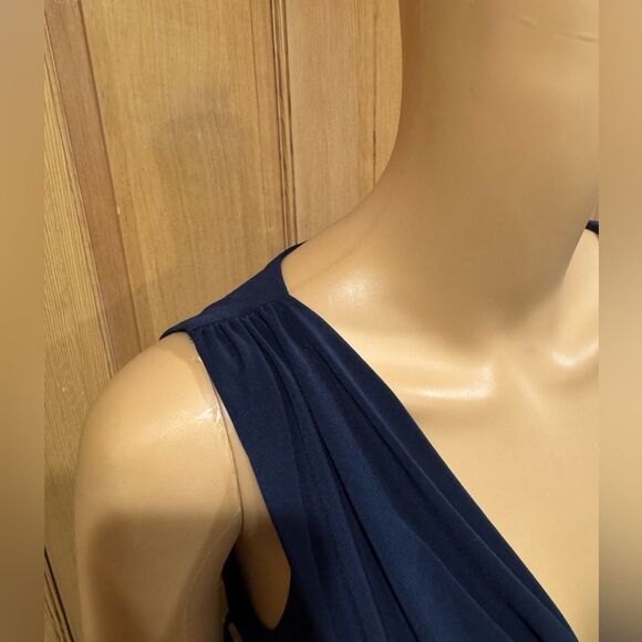 Lauren Ralph Lauren Evening Navy Blue Cowl Neck Ruched Gown w/ Leg Slit Sz 6 - Picture 4 of 9